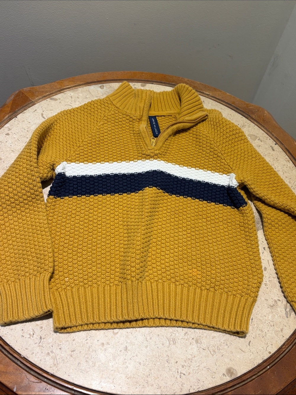 Janie and Jack Mustard Half-Zip Textured Sweater with Navy & White Stripe